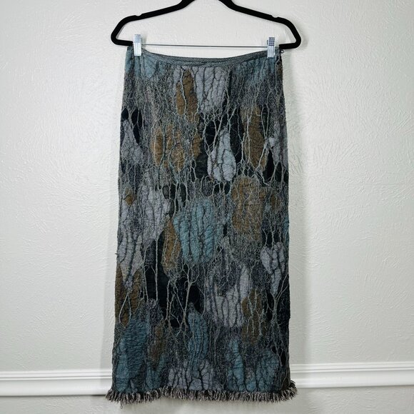 Marianne Kooimans Japanese Blue & Gray Eroded Wool Knit knee-length pencil skirt - Picture 1 of 12